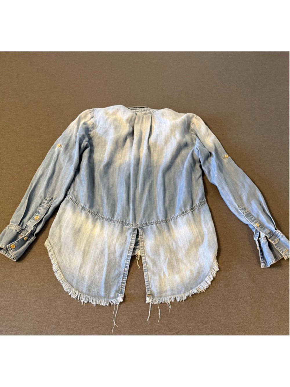 Anthropologie Cloth & Stone Size Small Blue Chambray Fringed Hem Top - Picture 3 of 7